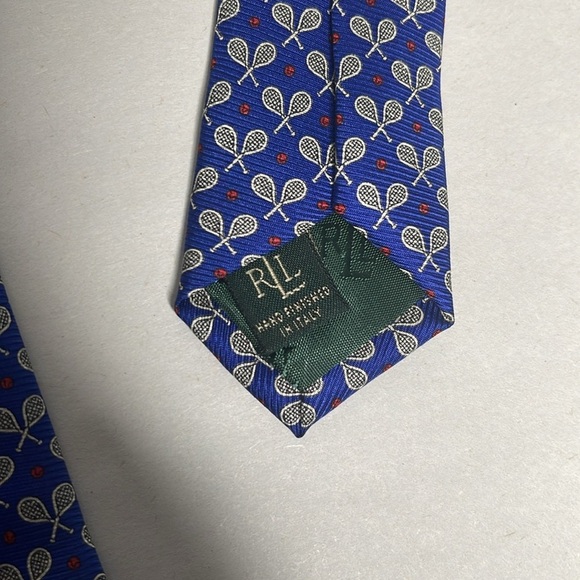 Lauren Ralph Lauren Tie Blue Tennis Rackets Made In Italy 100% Silk New NWT - Picture 5 of 6